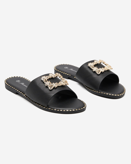 Елегантні жіночі чорні тапочки із золотим орнаментом Meriso - Взуття