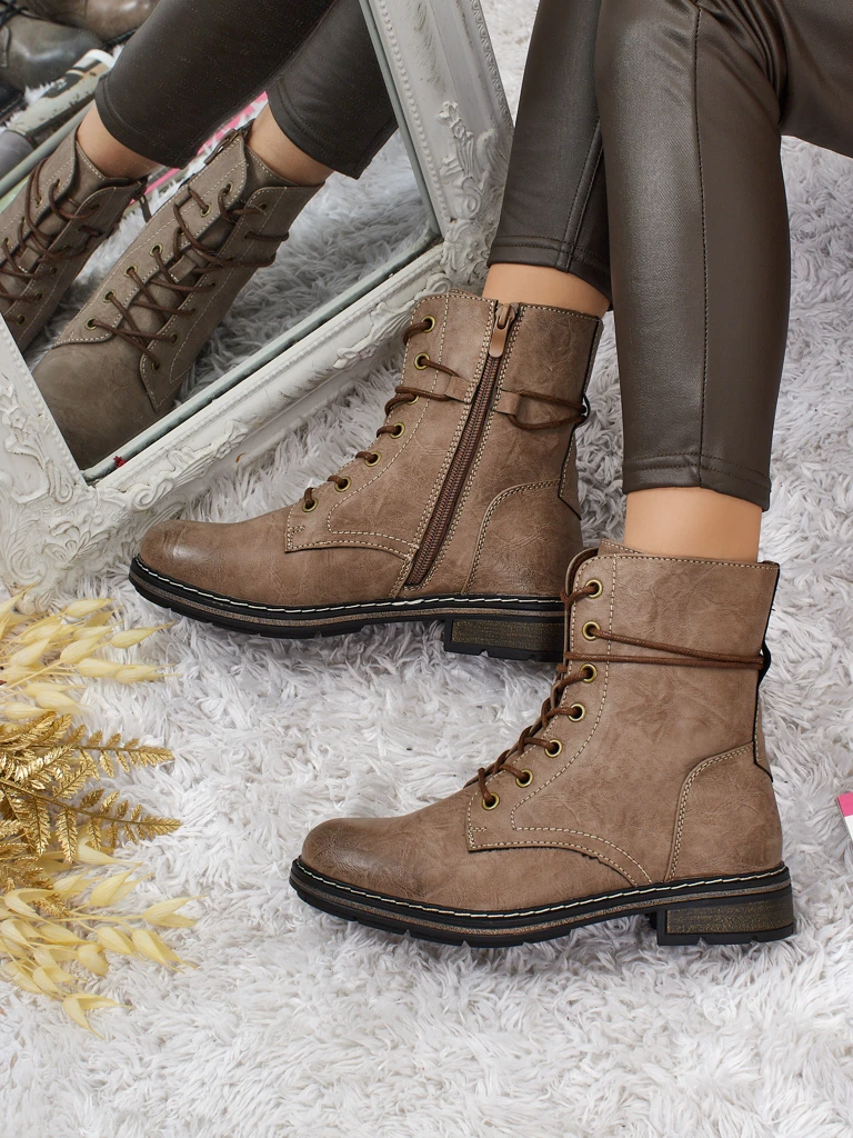 Eko kožené šněrovací dámské kotníkové boty Ravonna