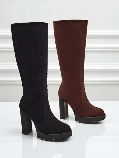 Dámské kozačky eko semišové na sloupku GaleNest