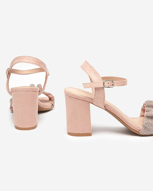 Рожеві жіночі босоніжки на стовпі з фіанітами Трієст - Взуття