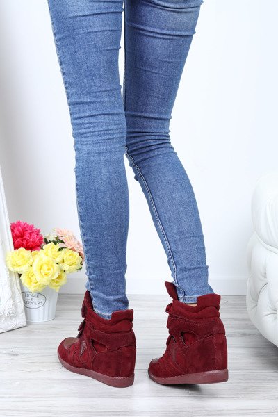 Burgundowe sneakersy na koturnie Jana- Obuwie