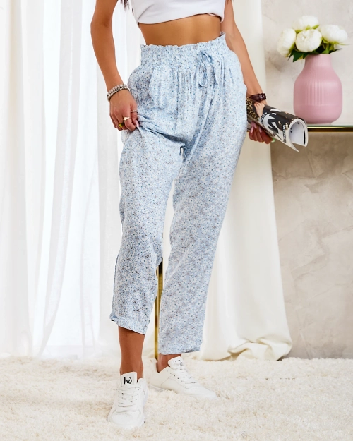 Royalfashion Сині жіночі бавовняні штани з квітковим принтом