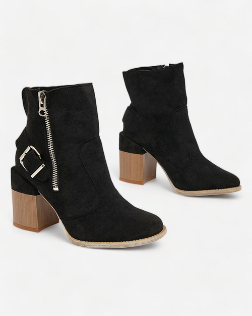 Royalfashion Чорні жіночі чоботи на високій шпильці з екозамші Acimra