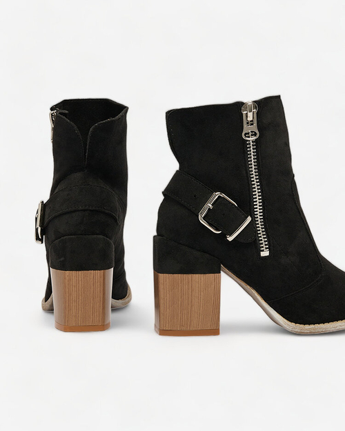 Royalfashion Чорні жіночі чоботи на високій шпильці з екозамші Acimra