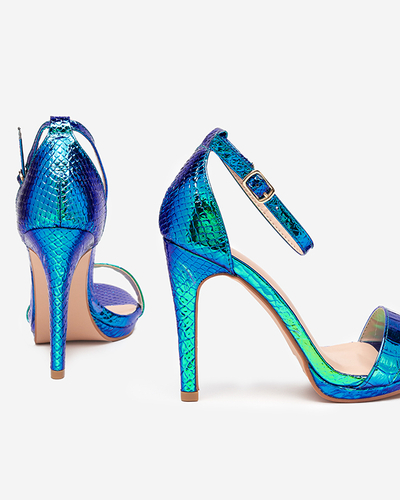 Modré dámské holografické sandály na podpatku Fasiro - Obuv