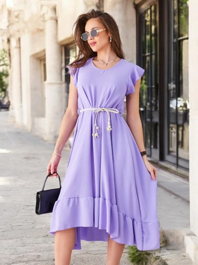 Royalfashion Жіноча міді-сукня з рюшами та короткими рукавами