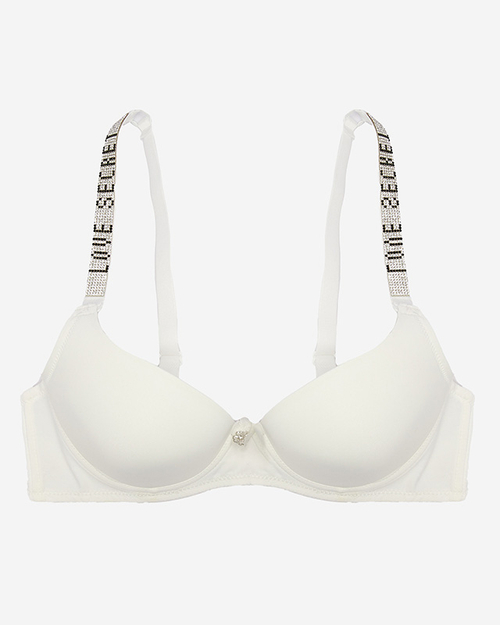 Гладкий бюстгальтер пуш-ап з декорованими бретелями кольору екрю - Нижня білизна