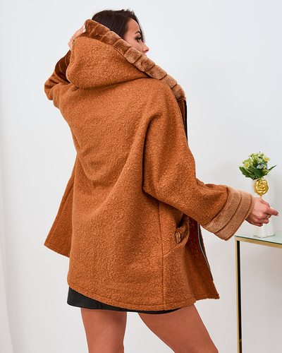 Жіноче коротке пальто Royalfashion Camel з хутром