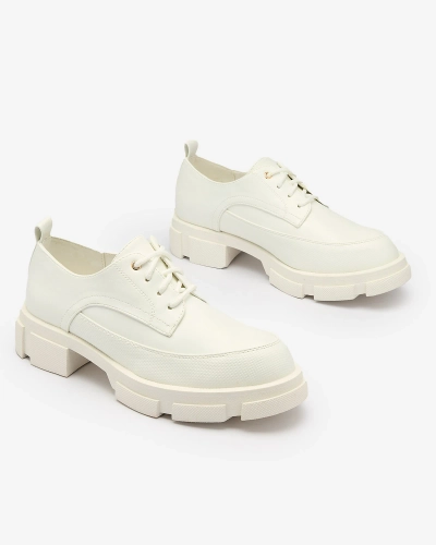 Royalfashion Bílé dámské polobotky s pevnou podrážkou Trendy Šněrovací polobotky