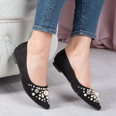 Чорні балерини з перлами та фіанітами Eithne - Взуття