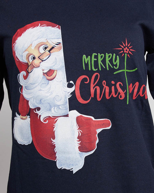 Темно-синя жіноча піжама з різдвяним принтом - Одяг