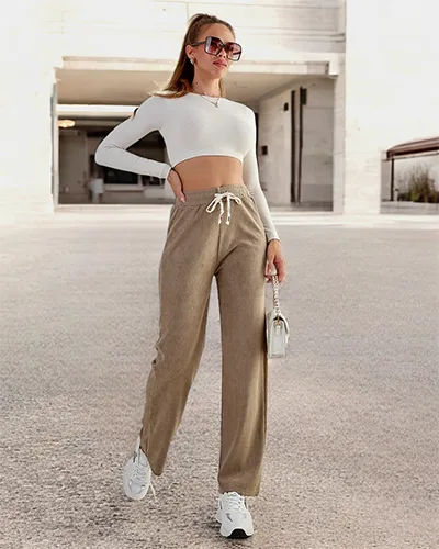 Royalfashion Dámské široké žebrované kalhoty PLUS SIZE