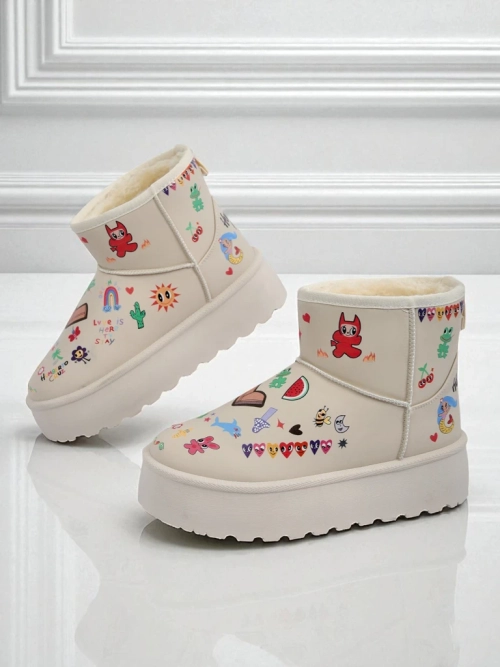 Чоботи Lemuria - Кремові Снігоходи Doodle на Товстій Підошві Furrini