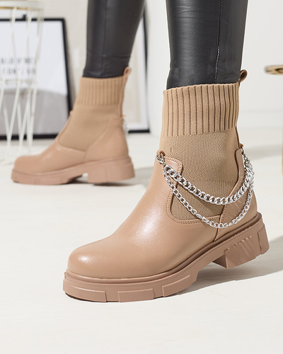 Чоботи жіночі світло-коричневі з верхом a'la sock Foldaf- Footwear