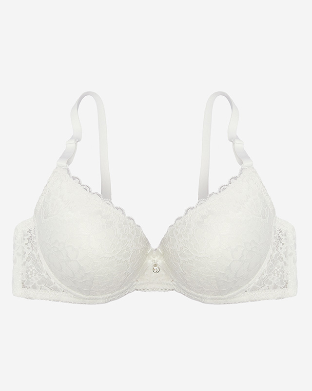 Krémová dámská push-up podprsenka zdobená krajkou- Spodní prádlo