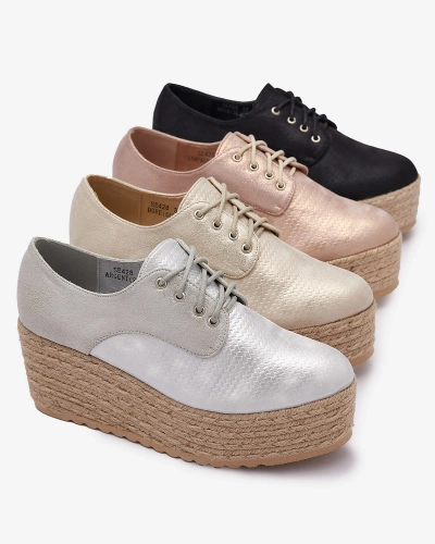 Růžovo-zlaté dámské polobotky na koturně Caidoo- Obuwie