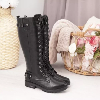 OUTLET Černé ploché kozačky Kanuti - Boty