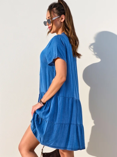 Dámské tunikové šaty Royalfashion se zipem u výstřihu, denim typ