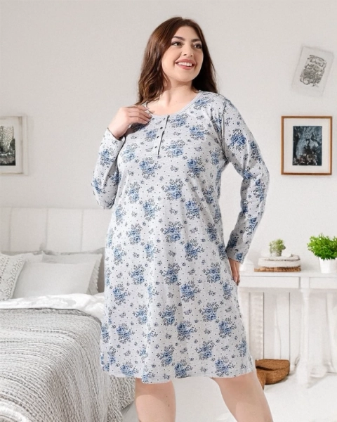 Royalfashion Bavlněná noční košile ve květech VELIKOST XXL