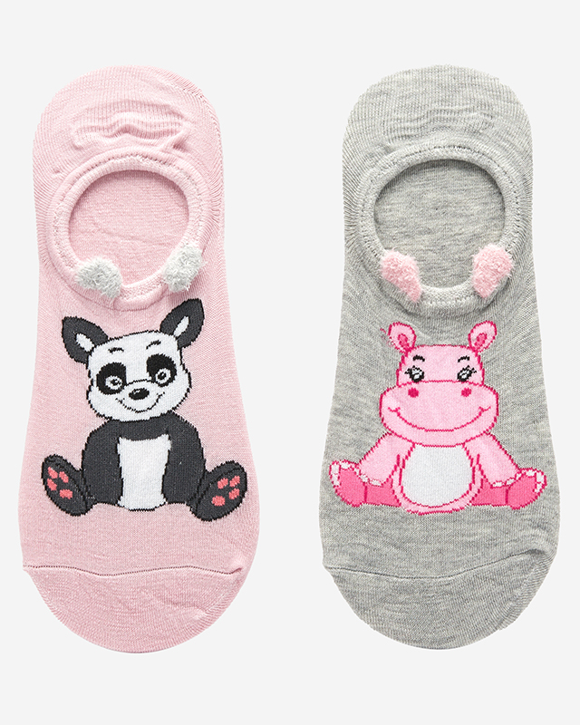 Šedo-růžové dámské ponožky se zvířecím potiskem 2 / bal - Spodní prádlo