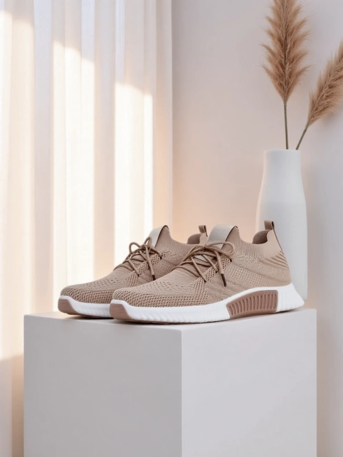 Жіночі кросівки Aristea світло-коричневі плоский каблук тканина 3 см