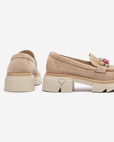Світло-коричневі ажурні жіночі мокасини з орнаментом Bokkso- Footwear