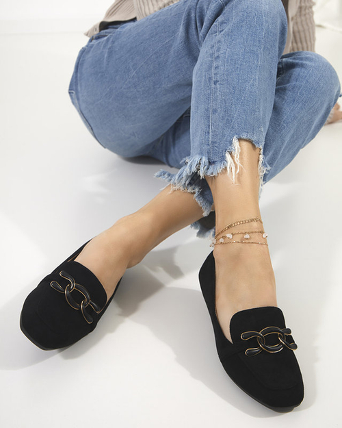 Чорні жіночі лофери з декором Olly