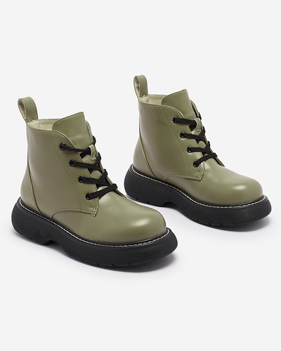 Зелені жіночі черевики з екошкіри з жовтими шнурками Getysa - Взуття