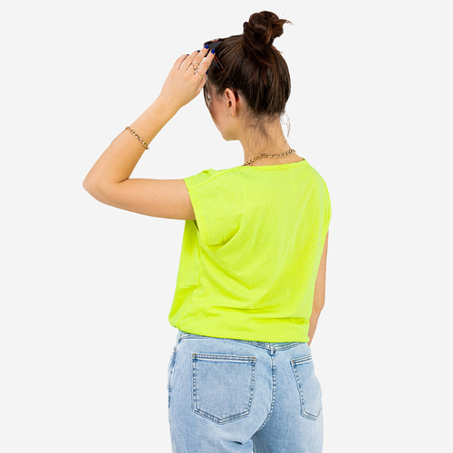 Неонова зелена жіноча футболка з золотим принтом і написом - Одяг