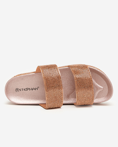 OUTLET Рожево-золоті жіночі тапочки з фіанітами від Slisera - Взуття