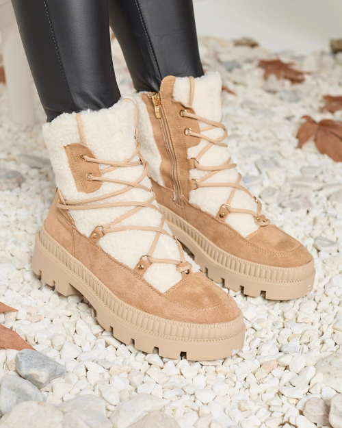 Royalfashion Бежеві жіночі черевики-трапери з овчиною Getatsa