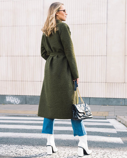 Зелена жіноча дублянка до щиколотки - Одяг