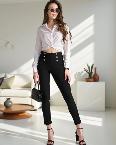 Royalfashion Dámské treggingy s dekorativními knoflíky