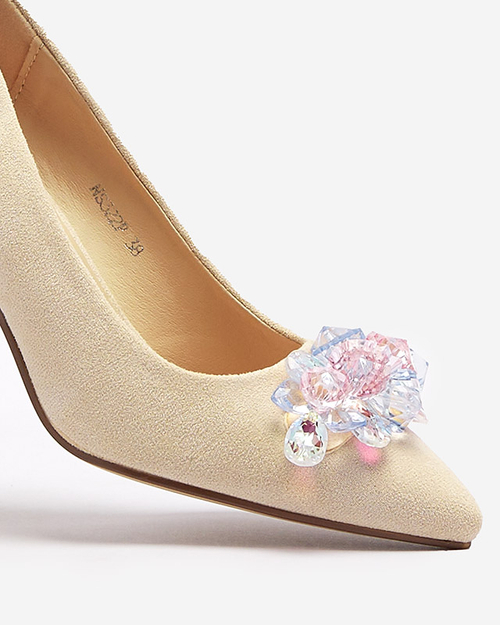 Жіночі туфлі-човники з різнокольоровими кристалами кольору екрю Xitas - Взуття
