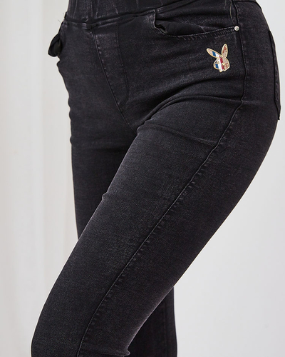 Royalfashion Modré dámské tegínové kalhoty se záplatou