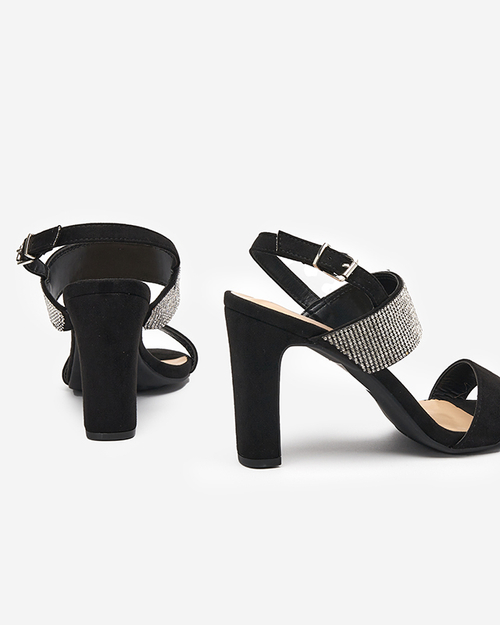 Чорні жіночі босоніжки на підборах з цирконами Maerro