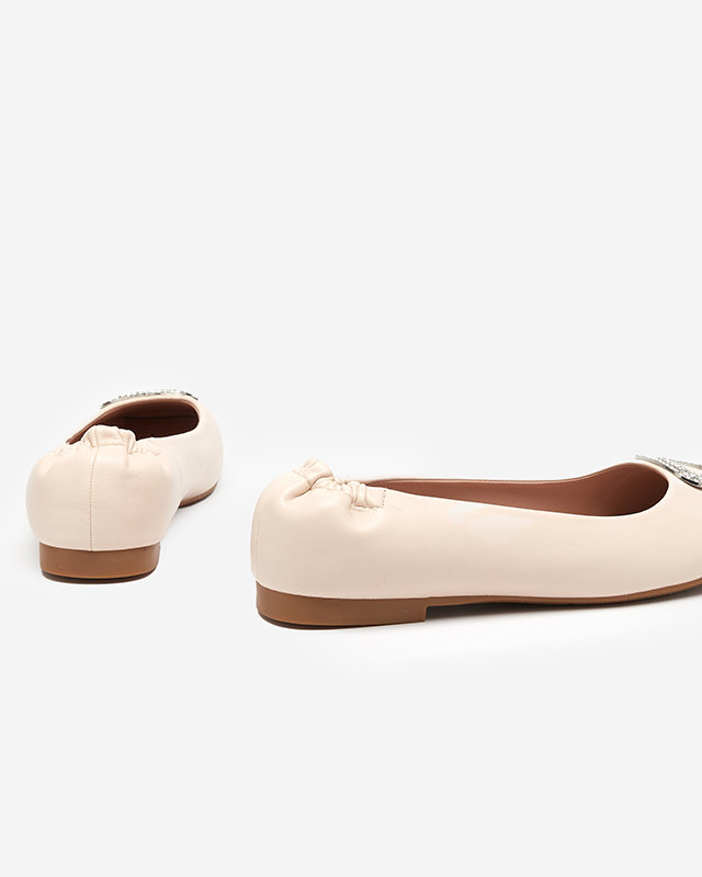 OUTLET Dámské béžové mokasíny s kubickými zirkony Gievori - Obuv