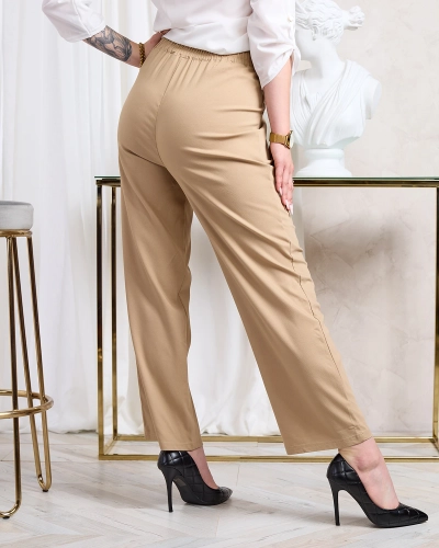 Royalfashion Světle hnědé dámské široké kalhoty