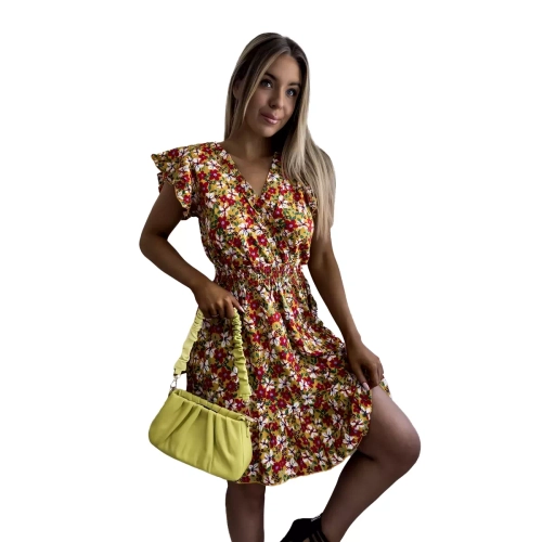 Жовта жіноча міні-сукня з квітковим візерунком - Одяг