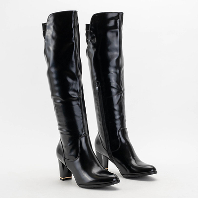 Dámské černé lakované kozačky nad kolena na sloupku Latoras - Obuv