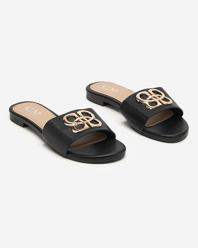 Чорні жіночі шльопанці з декором Lenera