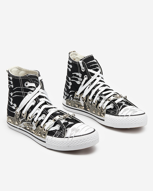 Чорні жіночі високі кеди з блискітками Survivi