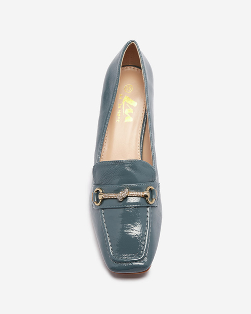 Лаковані жіночі туфлі-мокасини сіро-синього кольору Welmok- Взуття