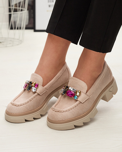 Бежеві ажурні жіночі мокасини з декором Bokkso- Footwear