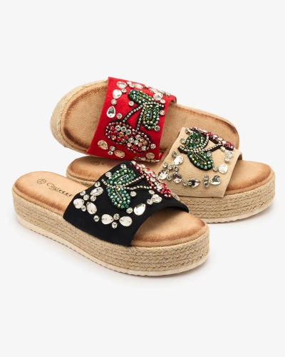 OUTLET Royalfashion Чорні жіночі шльопанці з декором Awadeka