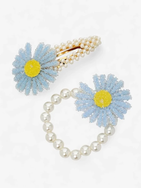 Royalfashion Sada sponiek a gumičiek do vlasů s květinou Flora Perla