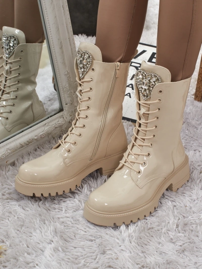 Lakované šněrovací dámské boty na platformě Emelune