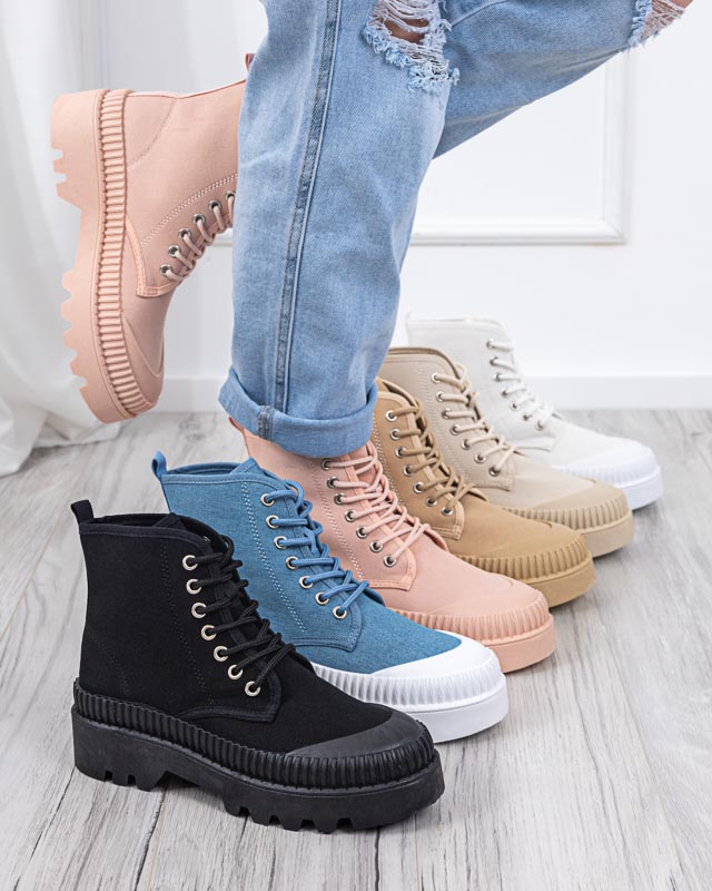 Roulle modré dámské kotníkové boty na plochém podpatku - boty