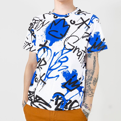 Синьо-біла бавовняна чоловіча футболка з написами