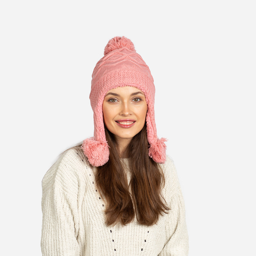 Рожева жіноча утеплена шапка з помпоном